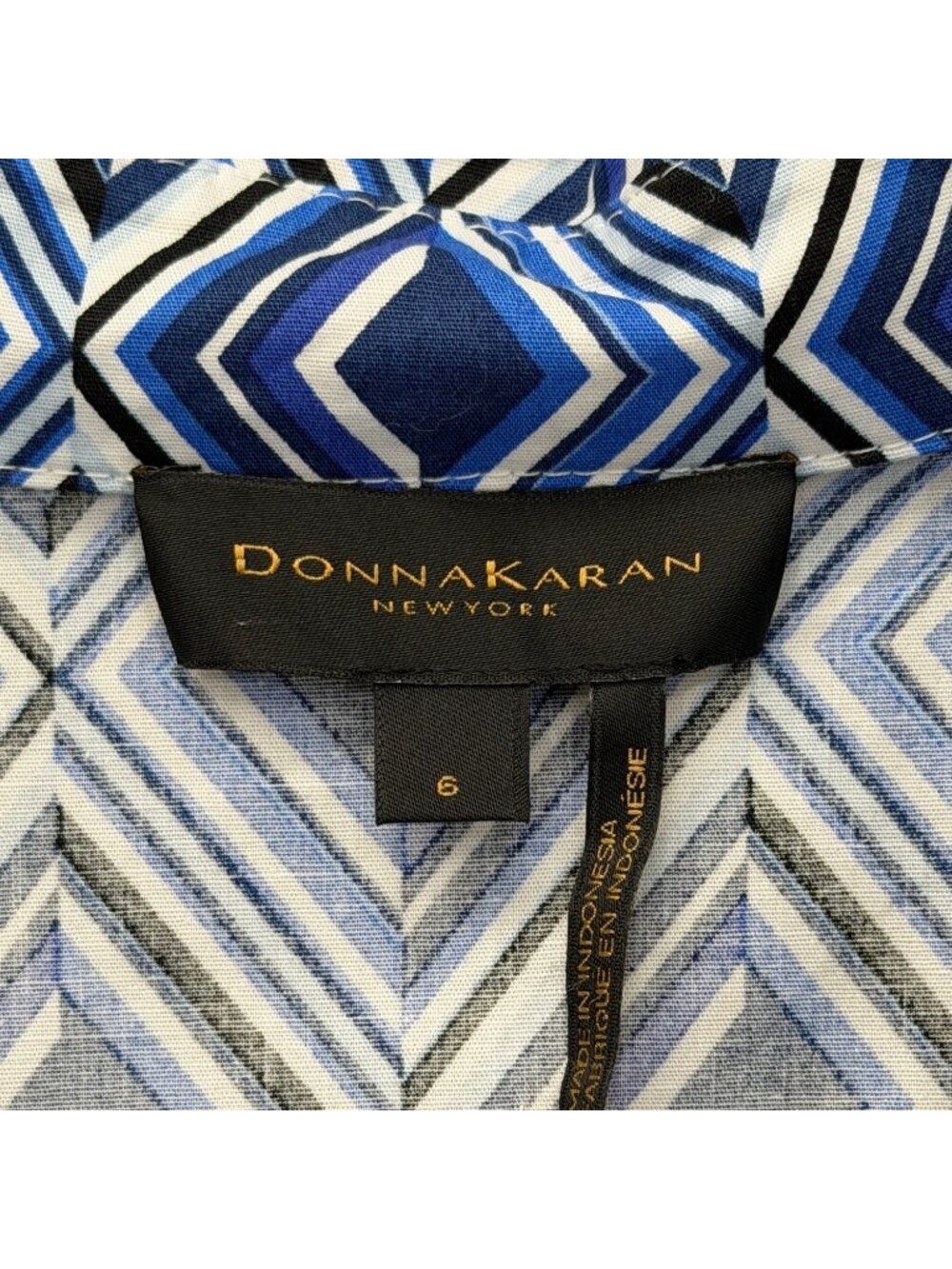 Donna Karan Womens Size 6 Shirt Dress Blue Geometric Print Wrap Dress Cotton - Picture 4 of 8